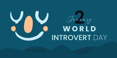 Vector illustration, smiling face closing eyes, as banner or poster, World Introvert Day.