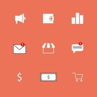 Bundle set Icon Megaphone, wallet, graphic, message, marketplace, chat, dollar symbol, dollar bill, shopping bag free vector