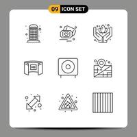 Pack of 9 creative Outlines of devices hd hand screencinema display Editable Vector Design Elements