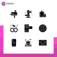 User Interface Pack of 9 Basic Solid Glyphs of camera ring vacation love shop Editable Vector Design Elements