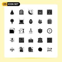 Solid Glyph Pack of 25 Universal Symbols of web internet moon server error page Editable Vector Design Elements