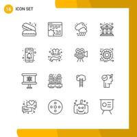 Editable Vector Line Pack of 16 Simple Outlines of notification app cloud finance business Editable Vector Design Elements