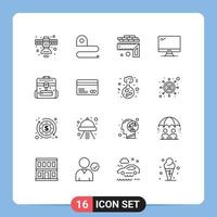 Set of 16 Modern UI Icons Symbols Signs for pc device tape monitor size Editable Vector Design Elements