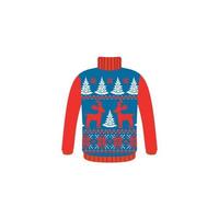 Vector ugly sweaters for Christmas party. Knitted jumpers with winter patterns esp