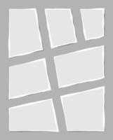 Set of torn white note. Scraps of torn paper of various shapes isolated on gray background. Vector illustration.