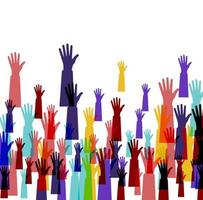 Hands of diverse group of people putting together. Cooperation, togetherness, partnership, agreement, teamwork, vector