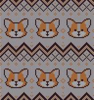 Knitted Christmas and New Year pattern in dogs. Wool Knitting Sweater Design. Wallpaper wrapping paper textile print. Eps 10 vector