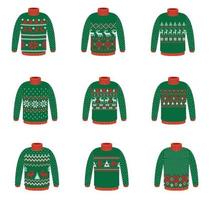 Vector ugly sweaters for Christmas party. Knitted jumpers with winter patterns