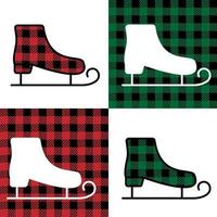 Skates pattern at Buffalo Plaid. Festive background for design and print vector