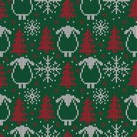 Knitted Christmas and New Year pattern. Wool Knitting Sweater Design. Wallpaper wrapping paper textile print. Eps 10 vector