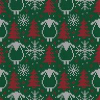 Knitted Christmas and New Year pattern. Wool Knitting Sweater Design. Wallpaper wrapping paper textile print. Eps 10 vector