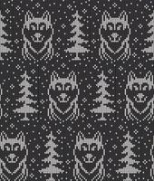 Knitted Christmas and New Year pattern in wolves. Wool Knitting Sweater Design. Wallpaper wrapping paper textile print. Eps 10 vector