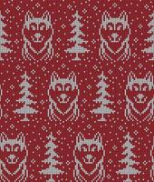 Knitted Christmas and New Year pattern in wolves. Wool Knitting Sweater Design. Wallpaper wrapping paper textile print. Eps 10 vector