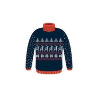 Vector ugly sweaters for Christmas party. Knitted jumpers with winter patterns esp