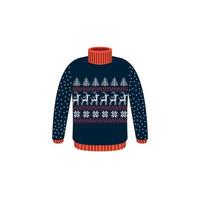 Vector ugly sweaters for Christmas party. Knitted jumpers with winter patterns esp