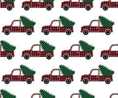 Buffalo Plaid Christmas and New Year s pattern in a convertible carries a Christmas tree. vector