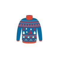 Vector ugly sweaters for Christmas party. Knitted jumpers with winter patterns esp