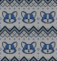 Knitted Christmas and New Year pattern in dogs. Wool Knitting Sweater Design. Wallpaper wrapping paper textile print. Eps 10 vector