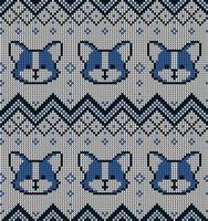 Knitted Christmas and New Year pattern in dogs. Wool Knitting Sweater Design. Wallpaper wrapping paper textile print. Eps 10 vector