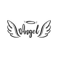 Angel wing with halo and angel lettering text vector