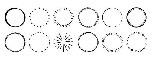 Hand drawn circle line badge set. vector