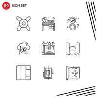 Outline Pack of 9 Universal Symbols of blueprint money make arrow data Editable Vector Design Elements