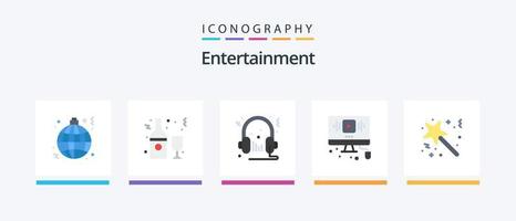 paquete de iconos de 5 planos de entretenimiento que incluye en línea. video. vaso. micrófono. audio. diseño de iconos creativos vector