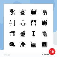 Pictogram Set of 16 Simple Solid Glyphs of alphabetical post bath navigation city Editable Vector Design Elements