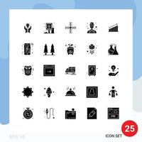 Set of 25 Commercial Solid Glyphs pack for detect detective billboard avatar snowflake Editable Vector Design Elements