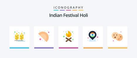 Holi Flat 5 Icon Pack Including party. food. fire. bread. flag. Creative Icons Design vector