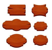 Set of 6 shapes wooden sign boards. Vector illustration