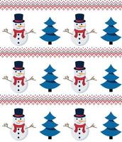 Knitted Christmas and New Year pattern in snowmen. Wool Knitting Sweater Design. Wallpaper wrapping paper textile print. Eps 10 vector