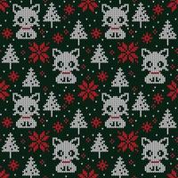 Knitted Christmas and New Year pattern in cats. Wool Knitting Sweater Design. Wallpaper wrapping paper textile print. Eps 10 vector