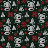 Knitted Christmas and New Year pattern in cats. Wool Knitting Sweater Design. Wallpaper wrapping paper textile print. Eps 10 vector