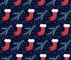 Vector festive Christmas or New Year seamless pattern in Christmas sock