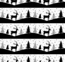 Seamless Merry Christmas pattern with deers, winter abstraction. Forest background. Endless horizontal banner with Reindeers in snow. Hand drawn paper decorative elements, vector illustration.