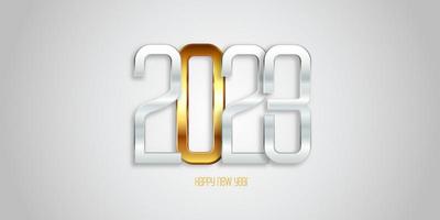 Modern Happy New Year background with metallic numbers vector