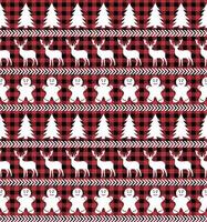 Buffalo plaid Christmas Jingle Bells on the background of the music page. Festive seamless pattern. Vector illustration.