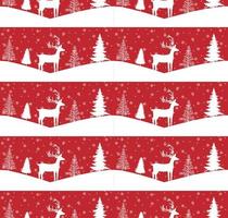 Seamless Merry Christmas pattern with deers, winter abstraction. Forest background. Endless horizontal banner with Reindeers in snow. Hand drawn paper decorative elements, vector illustration.