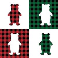 Bear pattern at Buffalo Plaid. Festive background for design and print vector