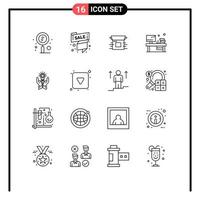 Pictogram Set of 16 Simple Outlines of book table sale tag release modern Editable Vector Design Elements