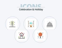 Celebration and Holiday Flat Icon Pack 5 Icon Design. vacation. holiday. sweet. dinner. firework vector