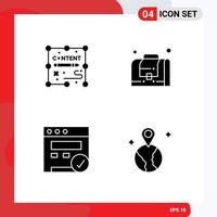 Universal Icon Symbols Group of 4 Modern Solid Glyphs of content web design bag map Editable Vector Design Elements