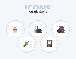 Diseño de iconos de paquete de iconos planos arcade 5. tocar. divertida. tocar. pino boliche. juego vector