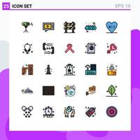 Group of 25 Filled line Flat Colors Signs and Symbols for heart water barrier drop under construction Editable Vector Design Elements
