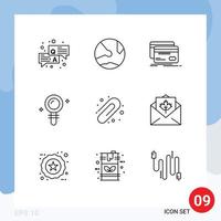 9 Universal Outlines Set for Web and Mobile Applications biochemistry lab social search debit Editable Vector Design Elements