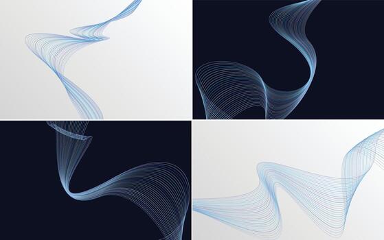 Set of 4 geometric wave pattern background Abstract waving line vector