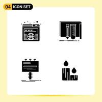 Pack of 4 Modern Solid Glyphs Signs and Symbols for Web Print Media such as address ad worldwide fab advertising Editable Vector Design Elements