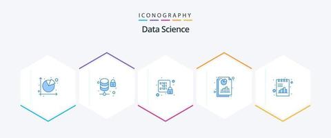 Data Science 25 Blue icon pack including graph. analytics. server. page. rack vector