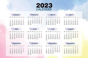 2023 Calendar year vector illustration. Watercolour multicoloured background
